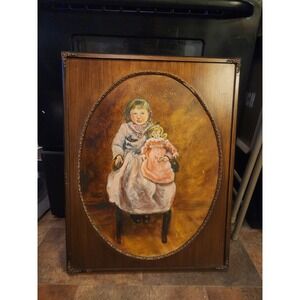 Vintage Original Oil Painting Signed, Antique Framed Little Girl Portrait 24x18"